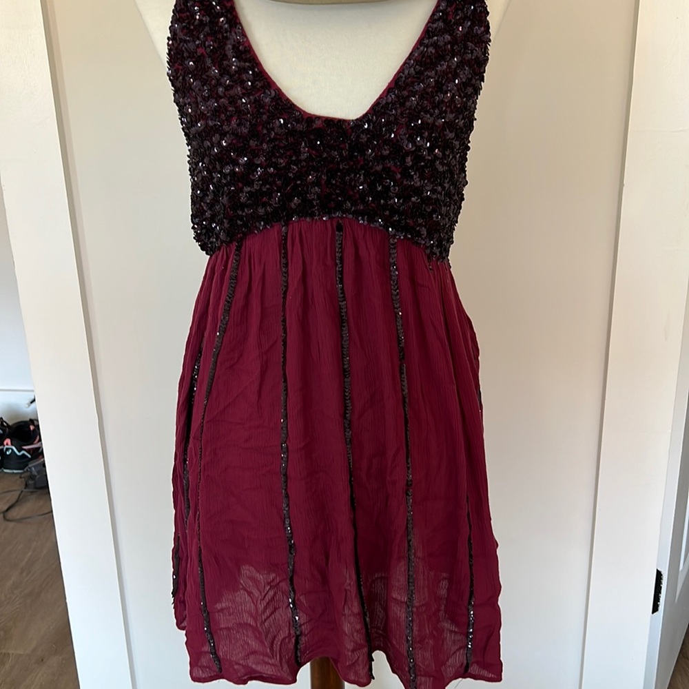 Free People Purple Sequin V Neck Spaghetti Strap Dress